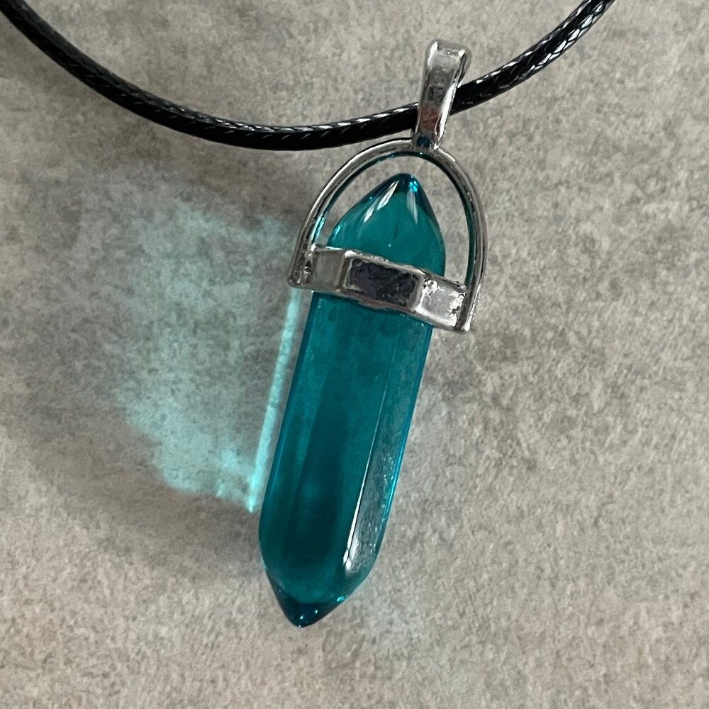 Aqua Blue Turquoise Teal Ocean colored glass crystal pendant witchy newage